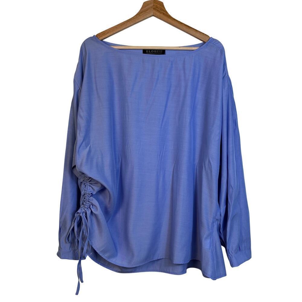 Eloquii Tie Detail Blouse size 18 Boat Neck Long sleeve Ruched Relaxed Minimal - Picture 4 of 14